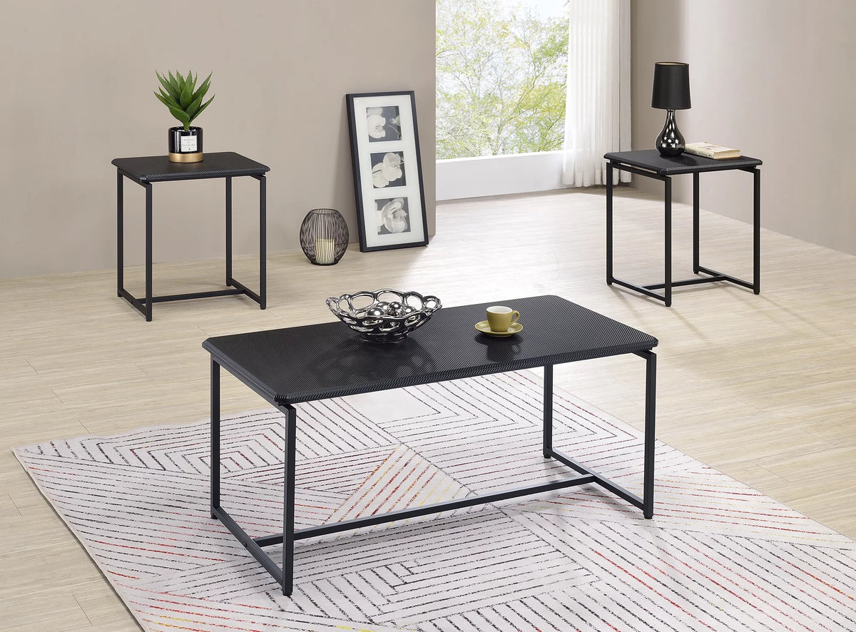 Black Carbon Fiber Coffee Table and End Table Set E365792