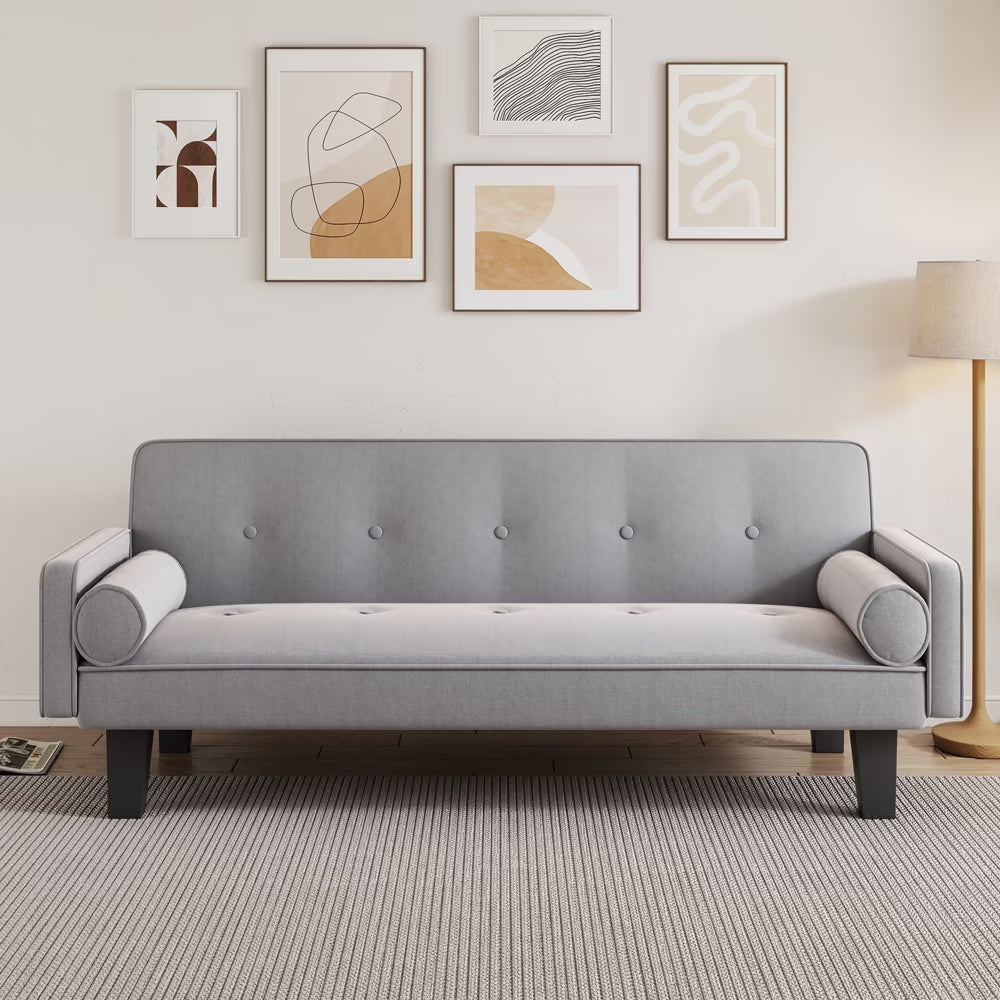 Dark Grey Cotton Linen Sleeper Sofa Bed with Two Pillows J591