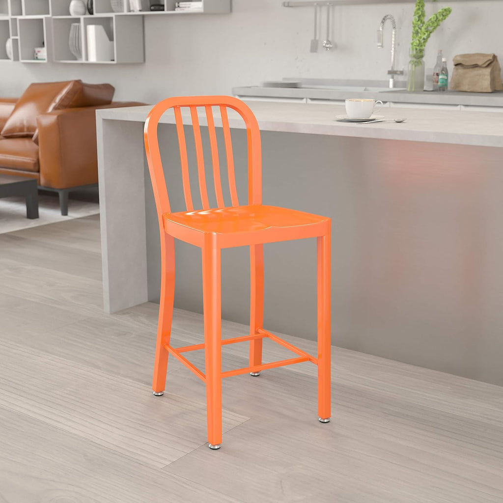 Silver Metal Indoor-Outdoor Counter Height Stool T5722