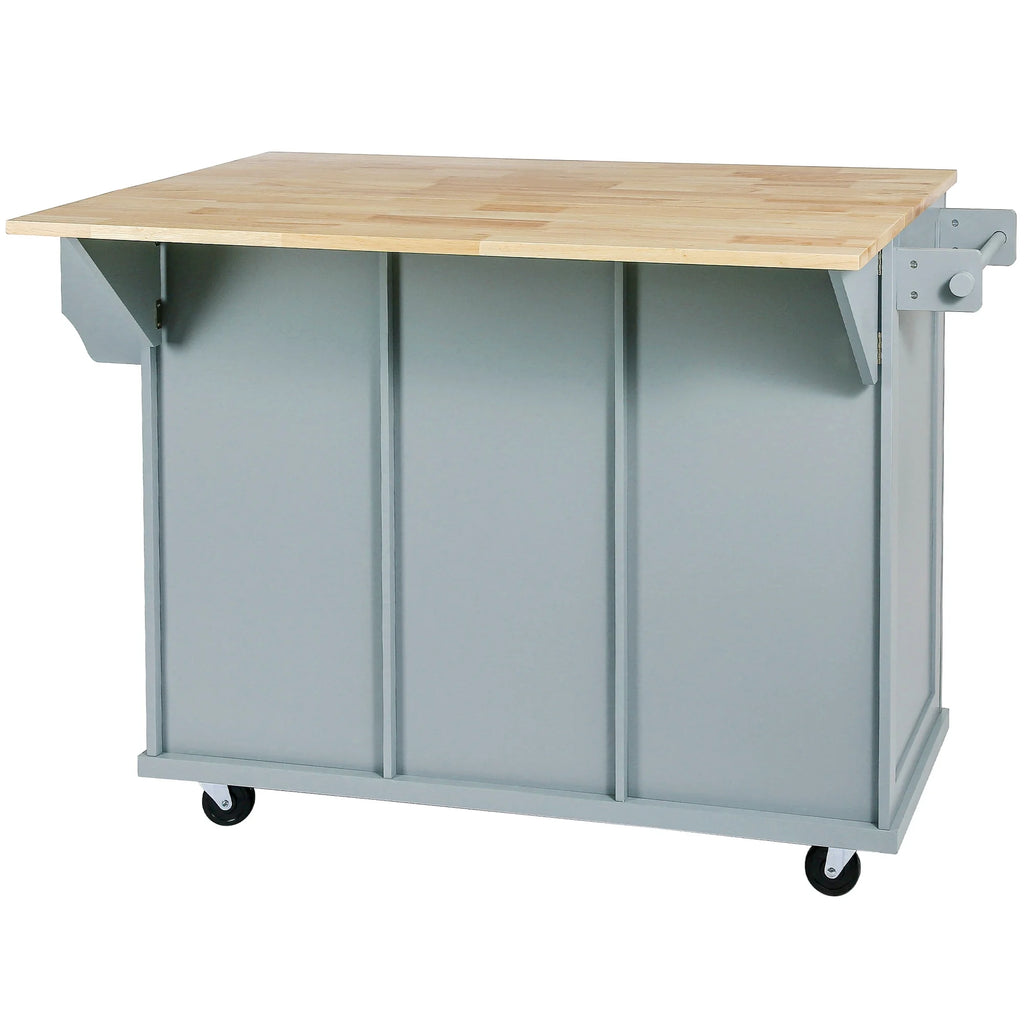 Blue Kitchen Island Cart with Drop-Leaf Countertop and 3 Drawers B267