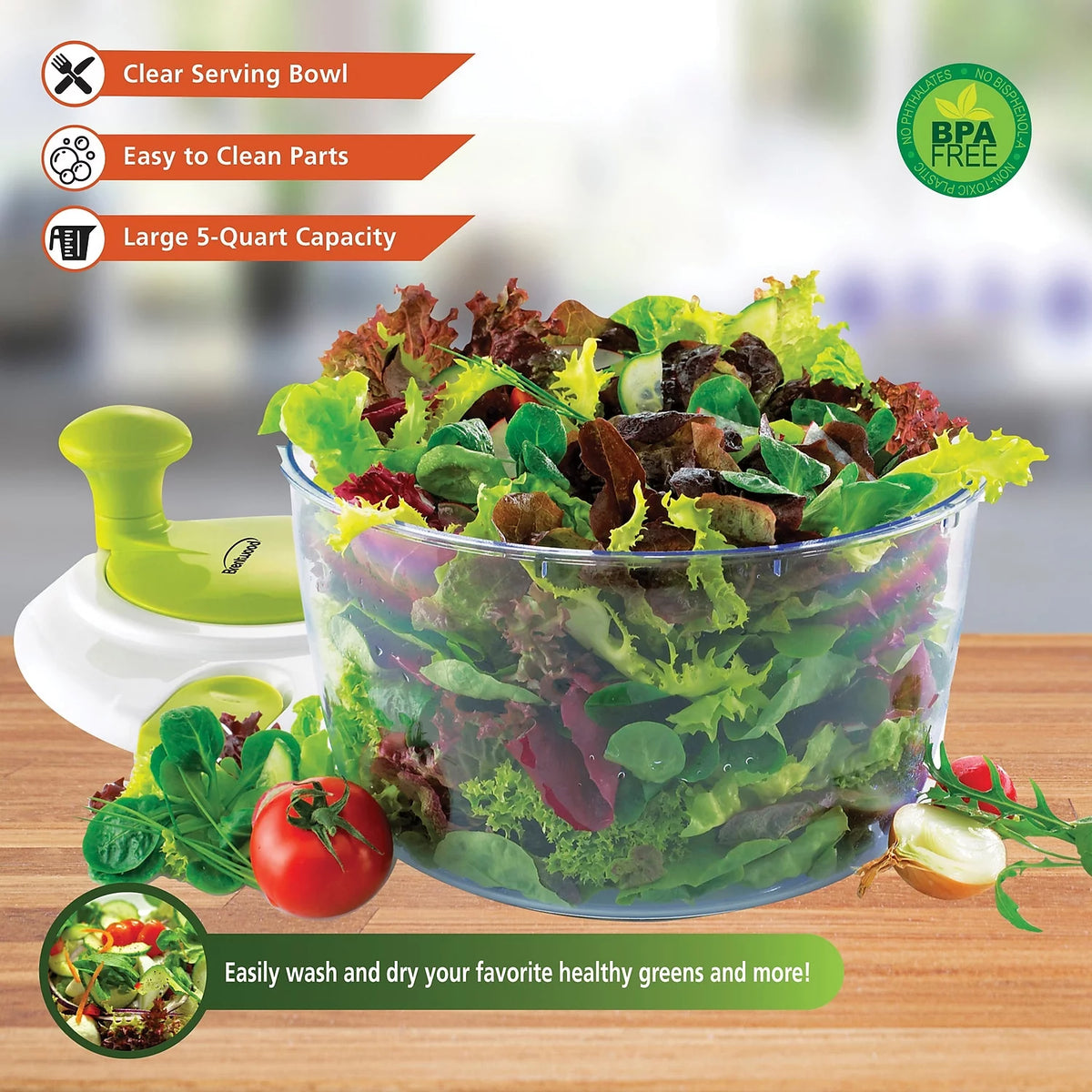 5 Quart Salad Spinner with Serving Bowl Green U6219