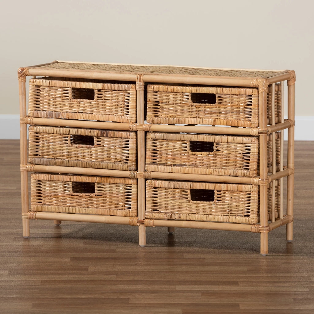 Natural Brown Rattan 6-Drawer Storage Cabinet O443