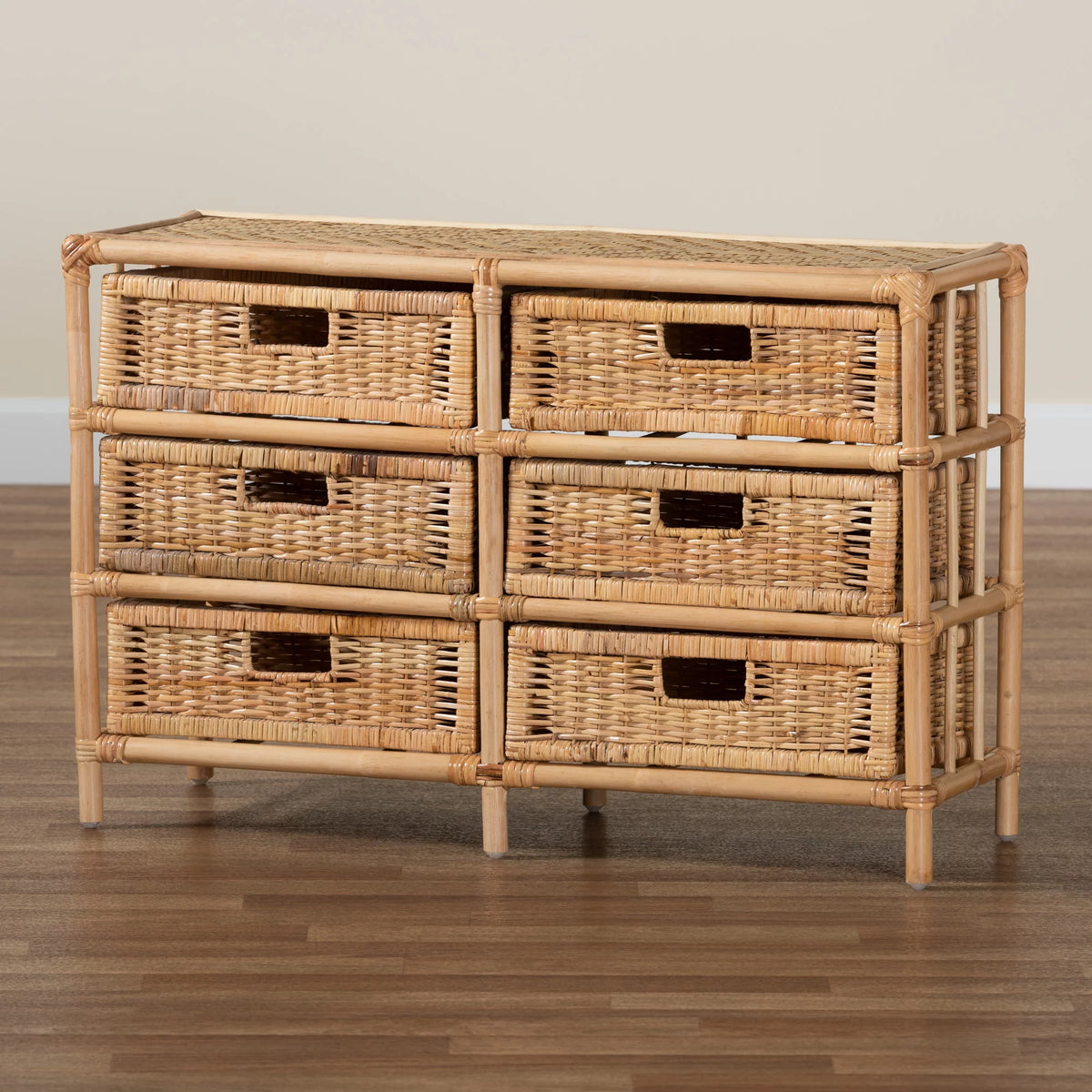 Natural Brown Rattan 6-Drawer Storage Cabinet O443