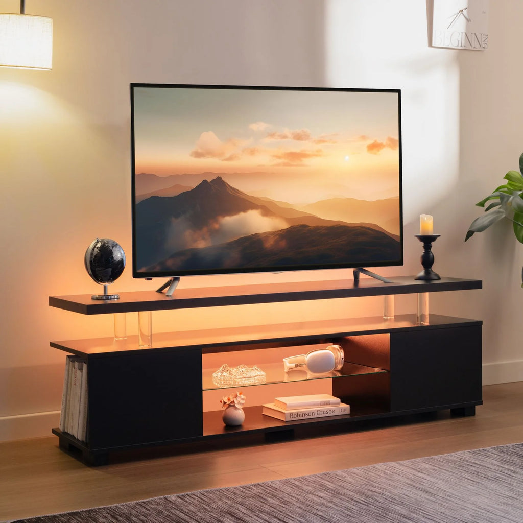 Black TV Stand with Glass Shelf P272