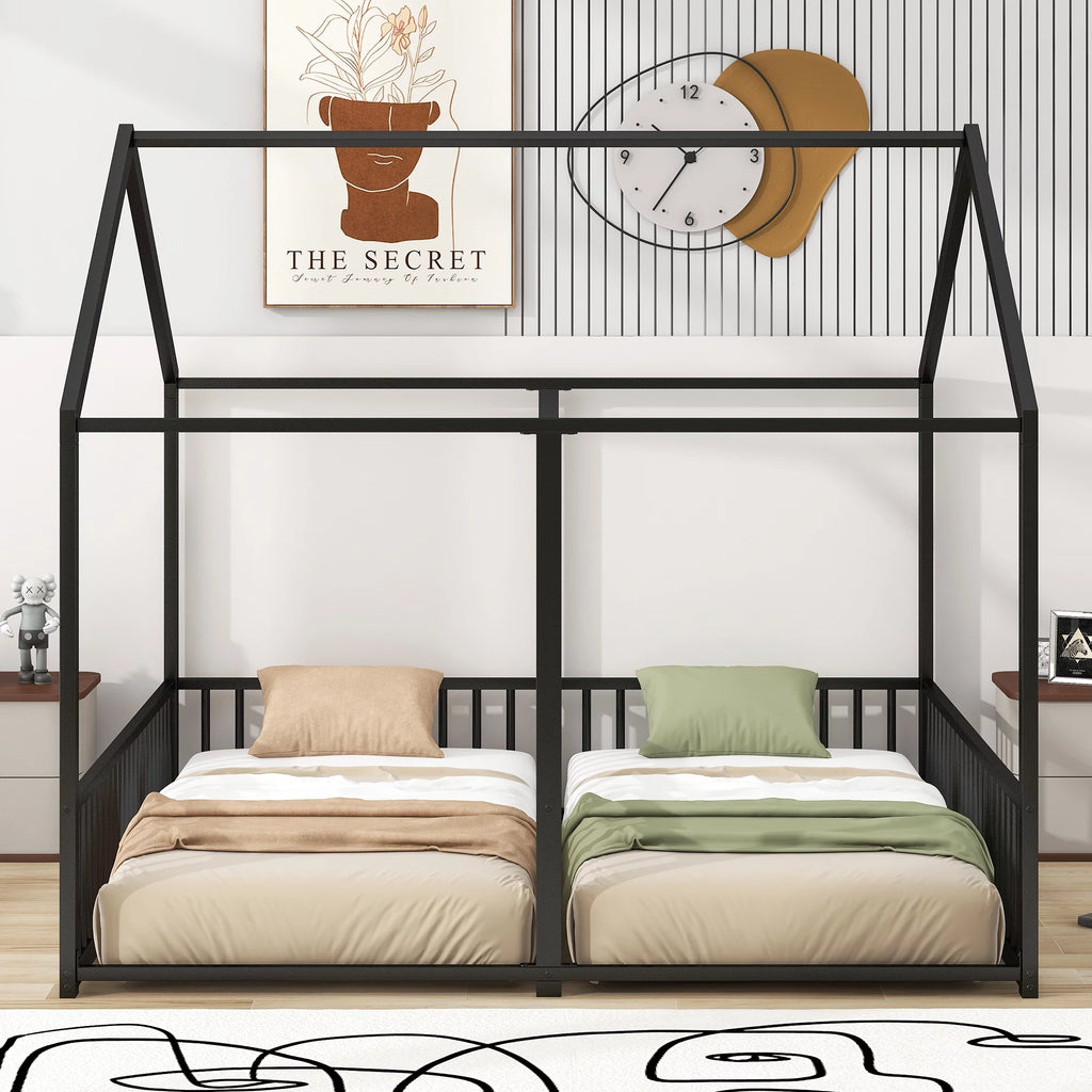 Black Twin Size Metal House Platform Beds D18347