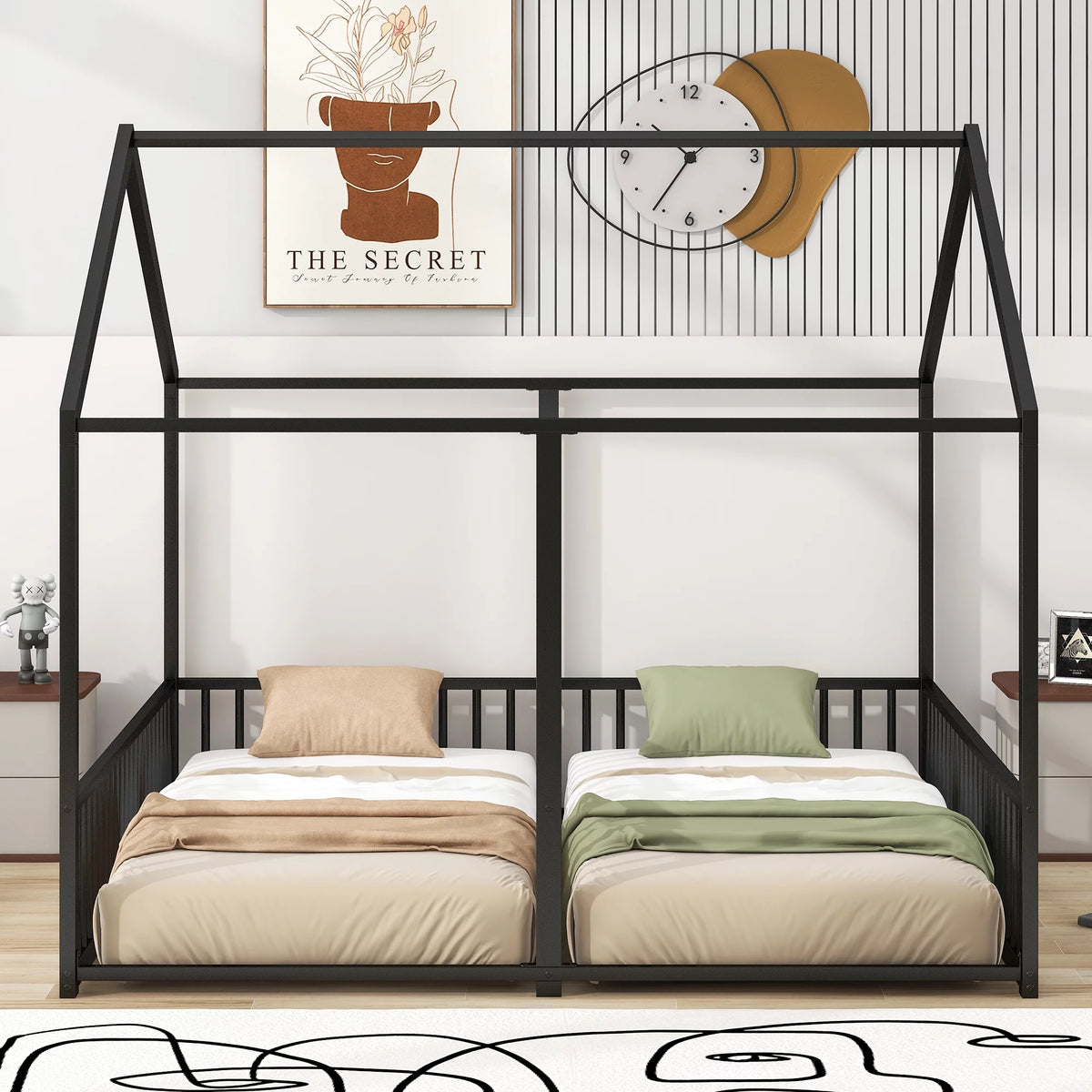 Black Twin Size Metal House Platform Beds D18347