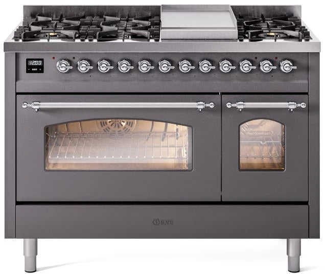 48 Dual Fuel Natural Gas Range Matte Graphite Chrome Trim O270
