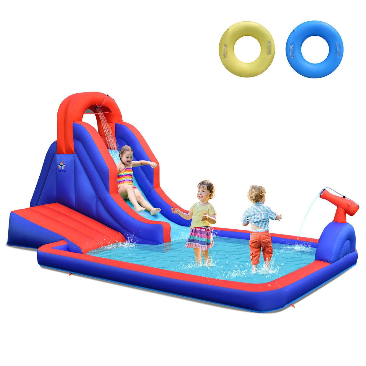 Inflatable Water Slide Park with Climb Slide Pool & 2 Swim Rings Q462449