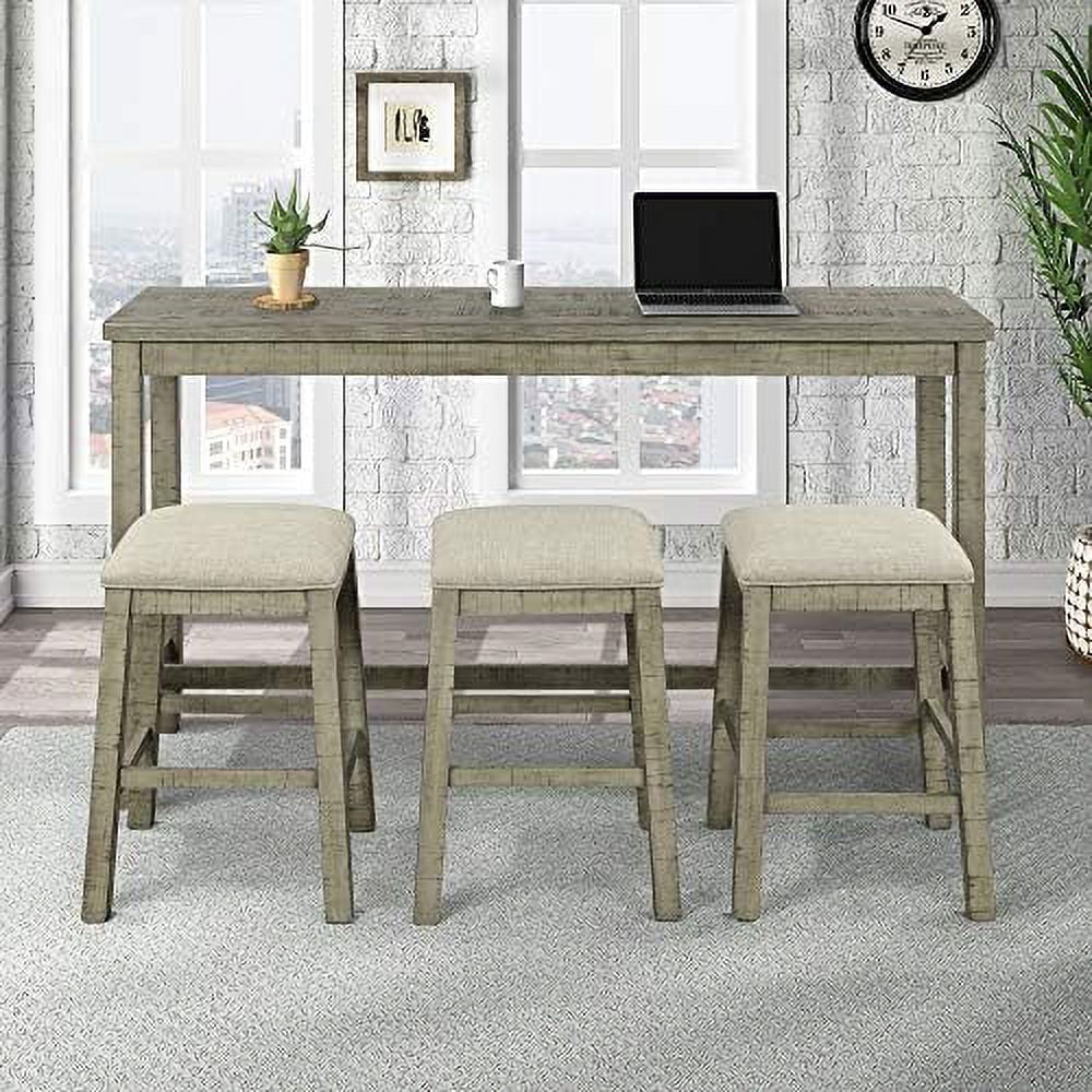4-Piece Counter Height Dining Table Set with 3 Leather Padded Stools Z414082