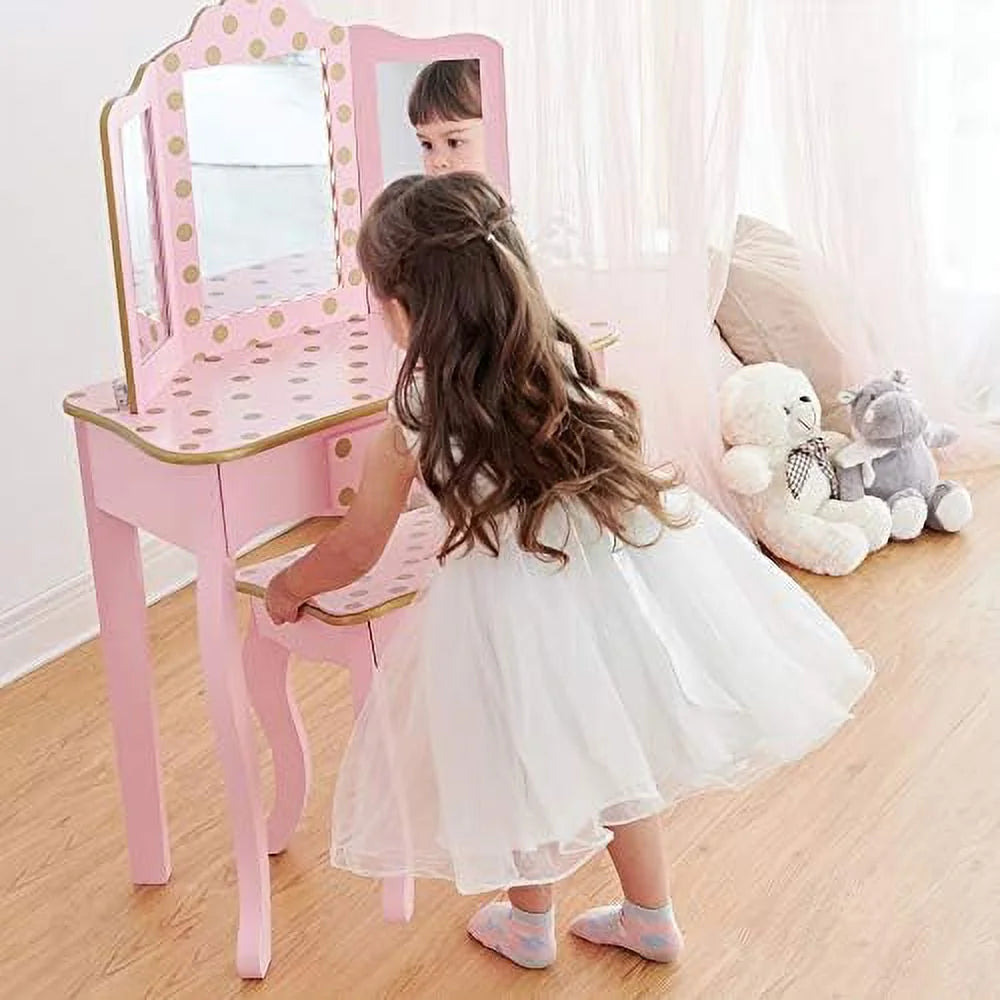 Pretend Play Vanity Table and Chair Set with LED Mirror C525