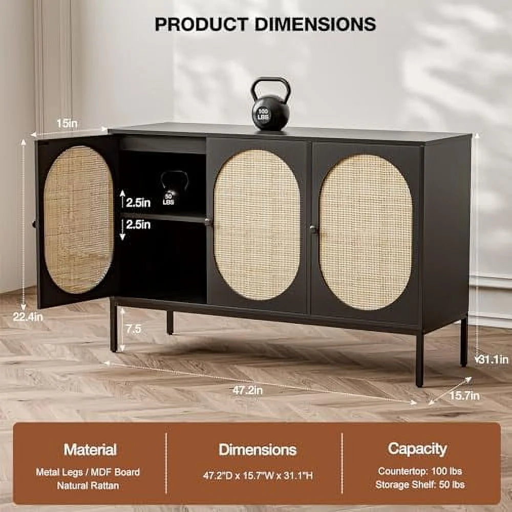 Accent Cabinet with Natural Rattan Doors Sideboard Buffet U96438