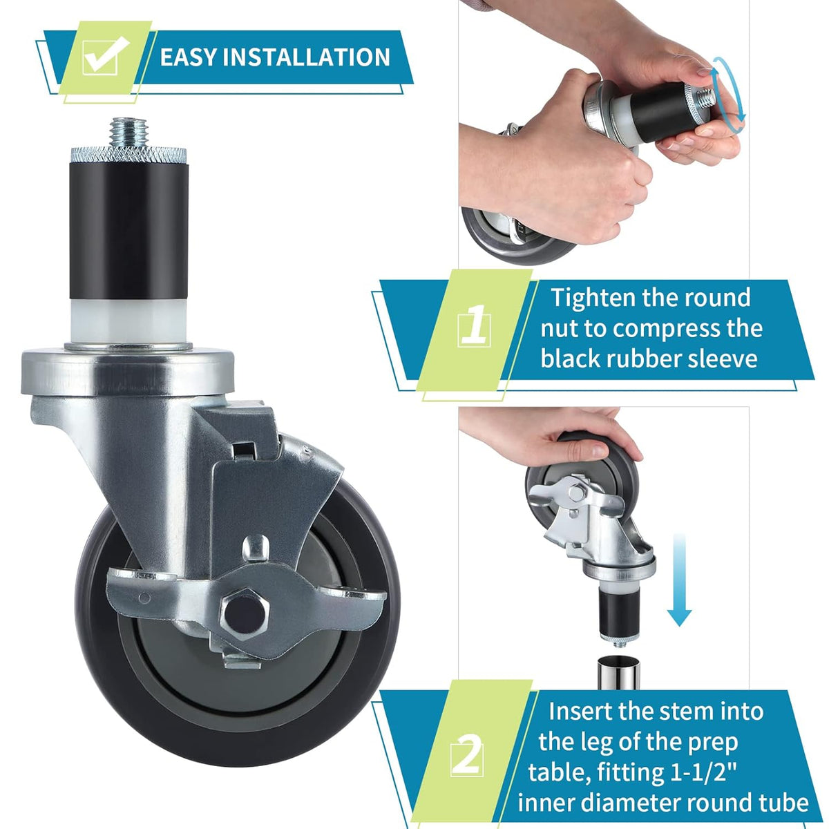 4 Pcs Stainless Steel Expanding Stem Casters Z957953