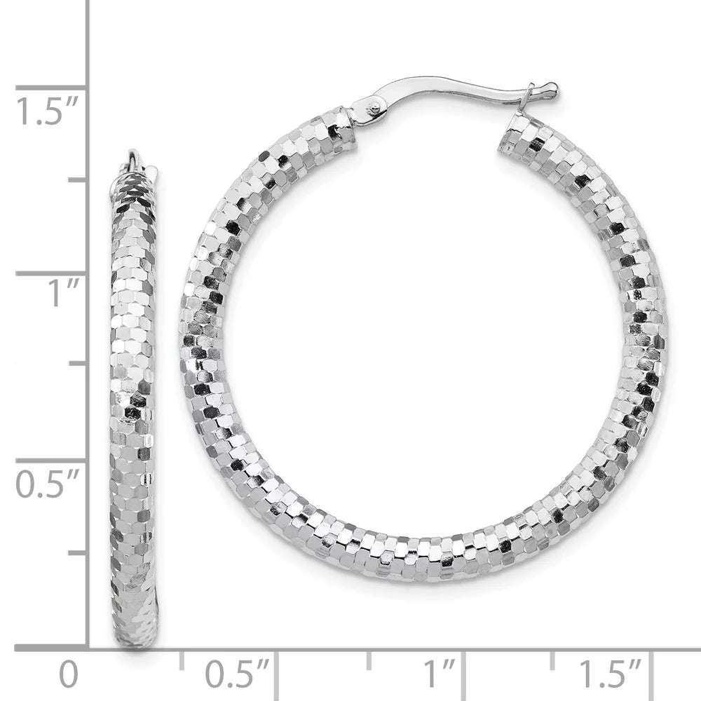14 Karat White Gold Diamond-cut Hoop Earrings G432