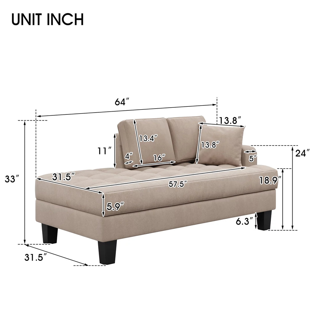 Warm Grey Tufted Chaise Lounge with Toss Pillow Z128946