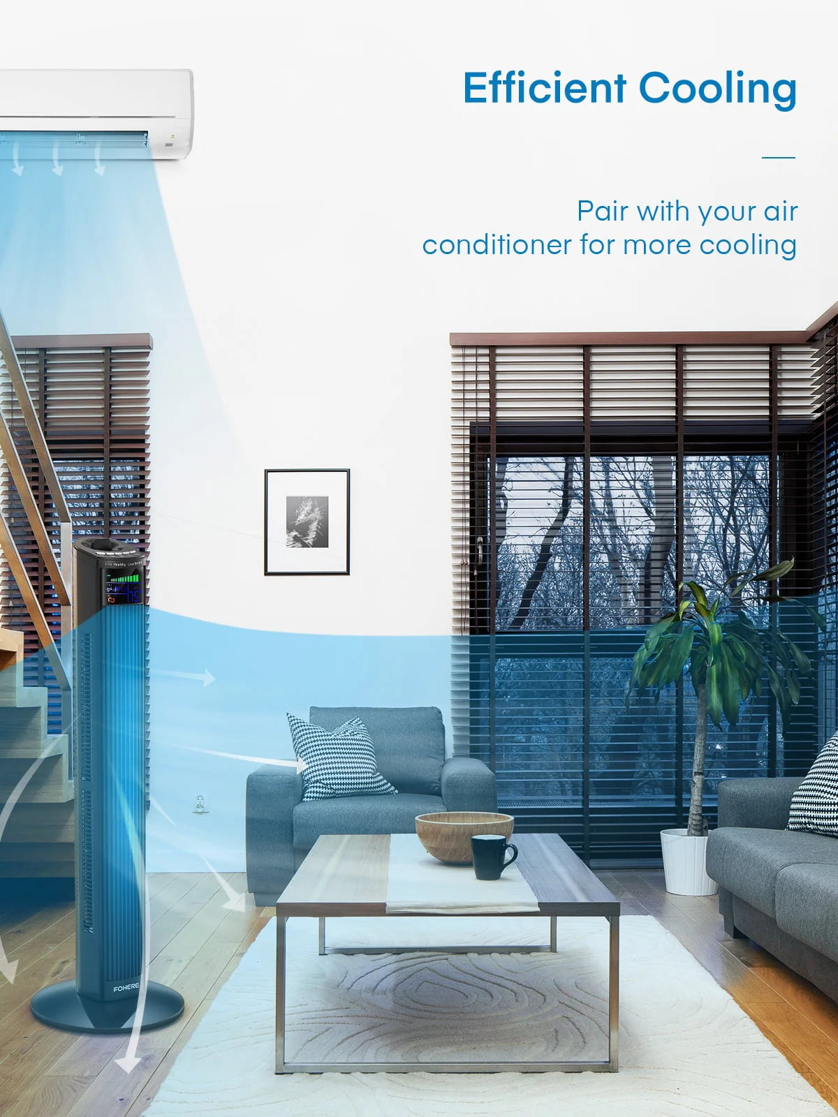 Black Oscillating Tower Fan with Remote Control B958