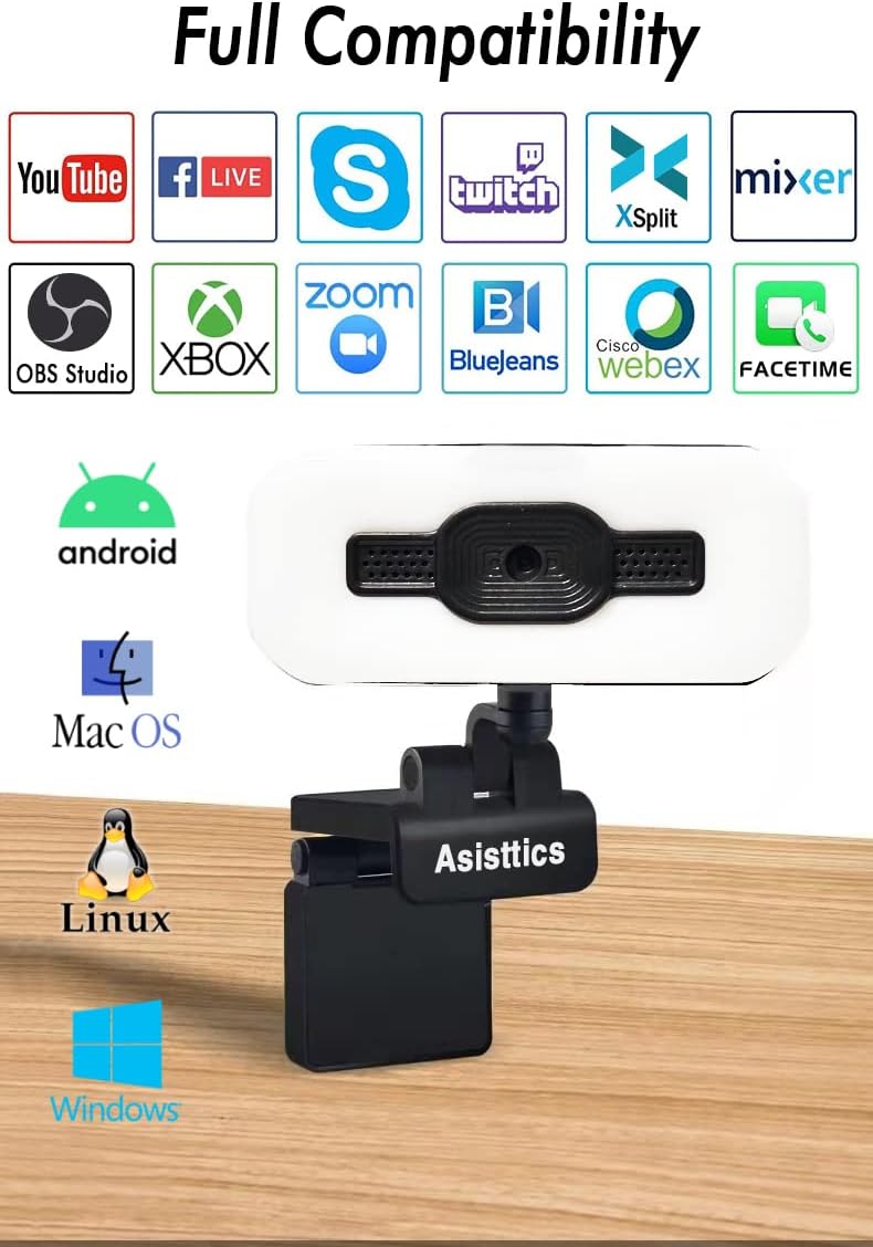 4K Webcam with Microphone and Ring Light T226833