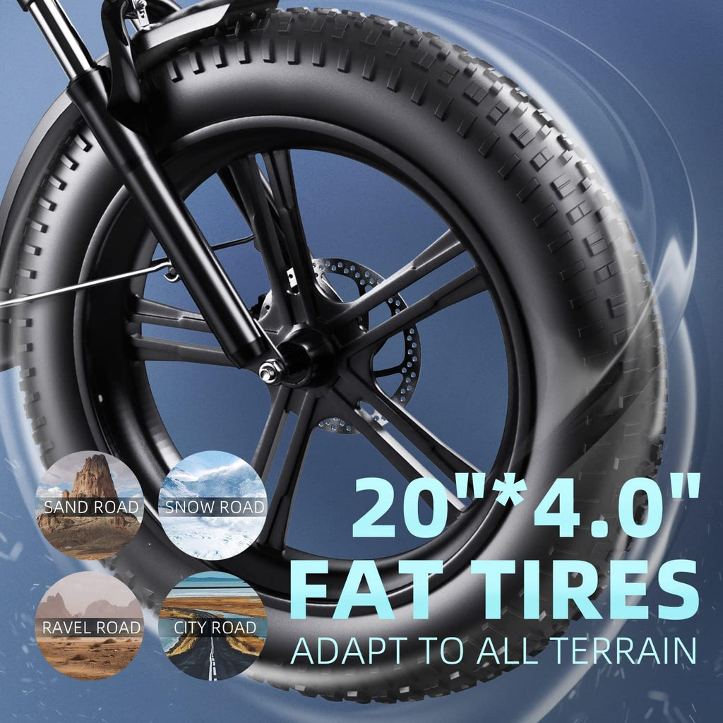 Folding Electric Bike, 48V18Ah/12.8ah Removable Lithium Battery, 750W Motor, 20" Fat Tire, Shimano 7-Speed, Dual Shock Absorber O795583