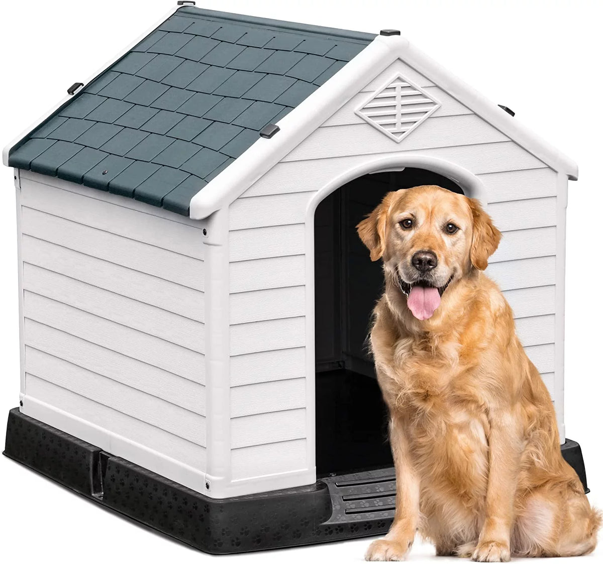 Large Plastic Dog House with Air Vents and Elevated Floor T90189