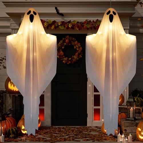 2 Pack 55" Light up Hanging Ghosts Decorations with LED Lights N949