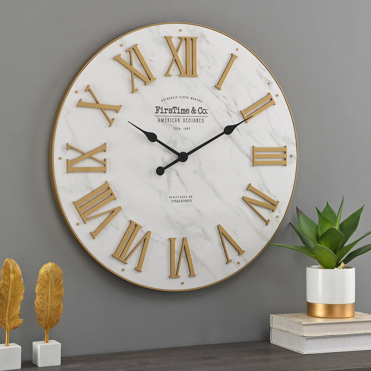 Gold and White Analog Wall Clock Q7944