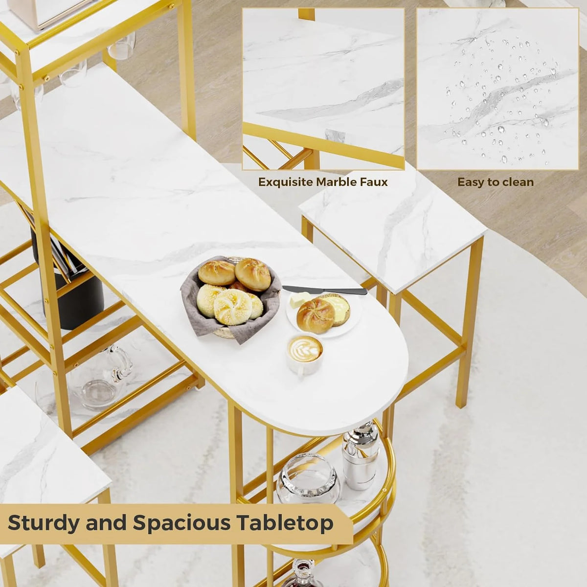 3-Piece Dining Table Set with 2 Stools Y770
