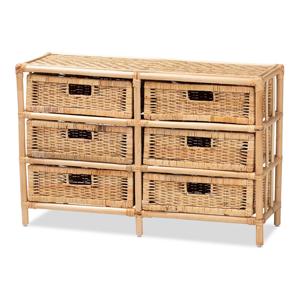 Natural Brown Rattan 6-Drawer Storage Cabinet O443