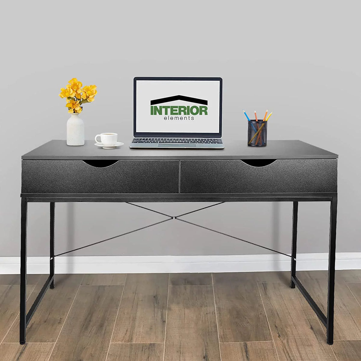Black Computer Desk with Drawers Q86363