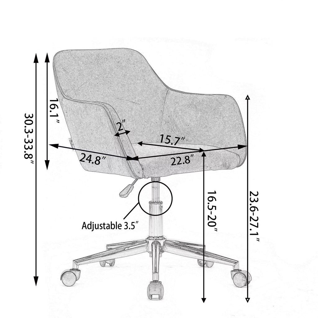 Yellow Velvet Adjustable Height Office Chair with Gold Metal Legs and Wheels G133