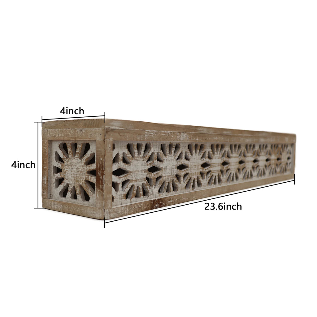 Hand-Carved Wooden Floral-Patterned Floating Wall Shelf Q732435