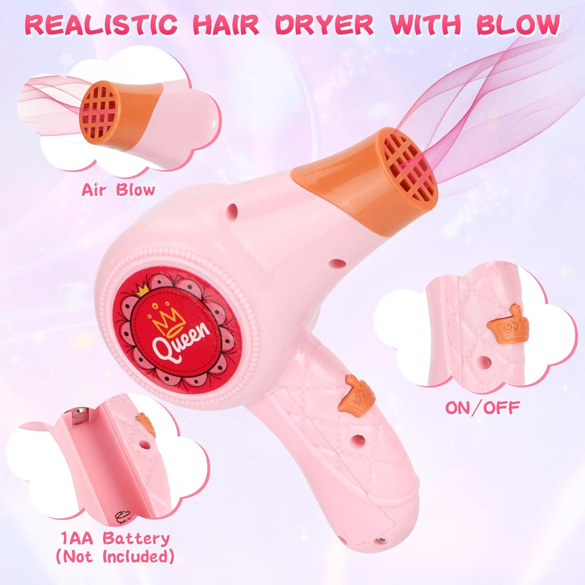 27 PCS Hair Styling Toy Set with Blow Dryer and Barber Apron Q66514