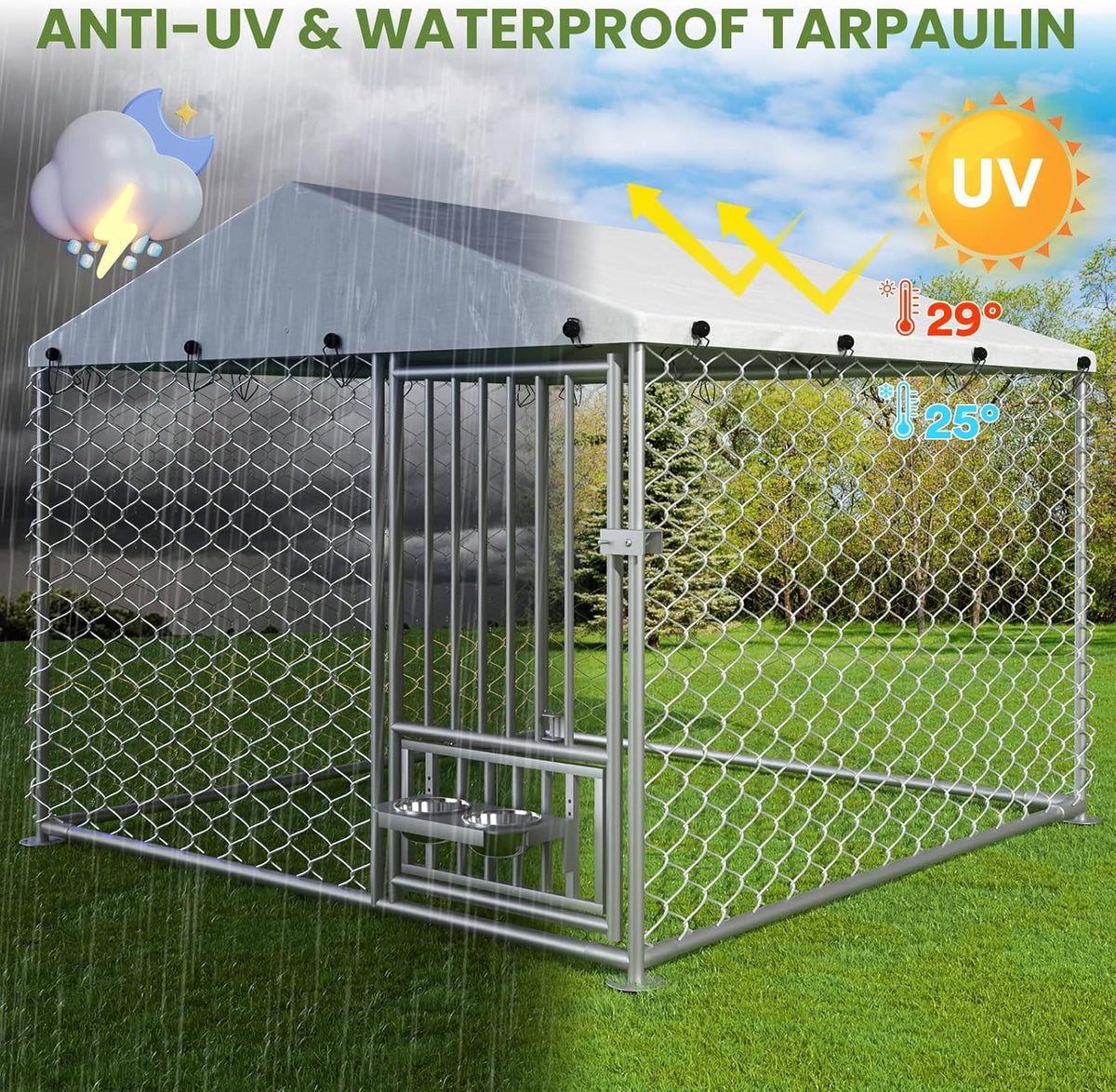 6.7' x 6.7' x 5' Outdoor Dog Kennel with Roof V9985