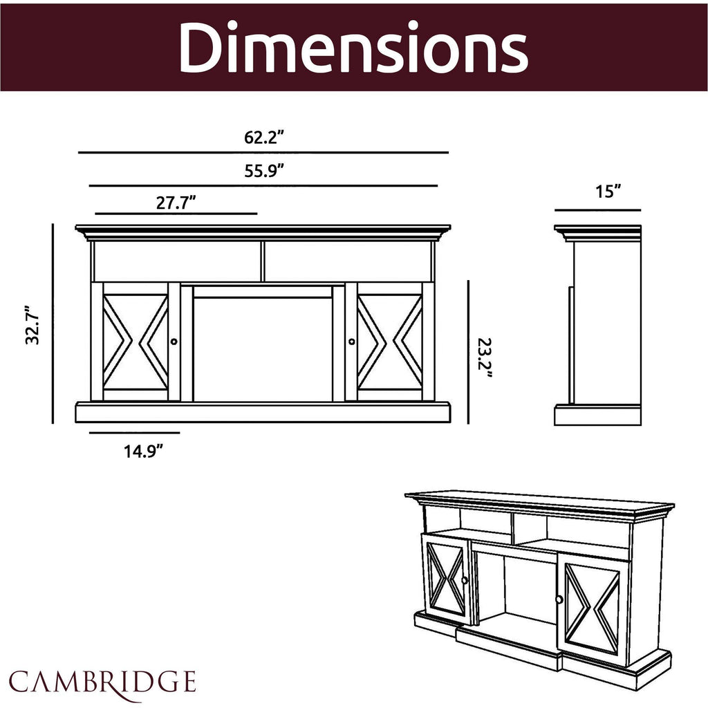 62-in. Electric Fireplace Mantel with Deep Log Insert, Sandstone C71394