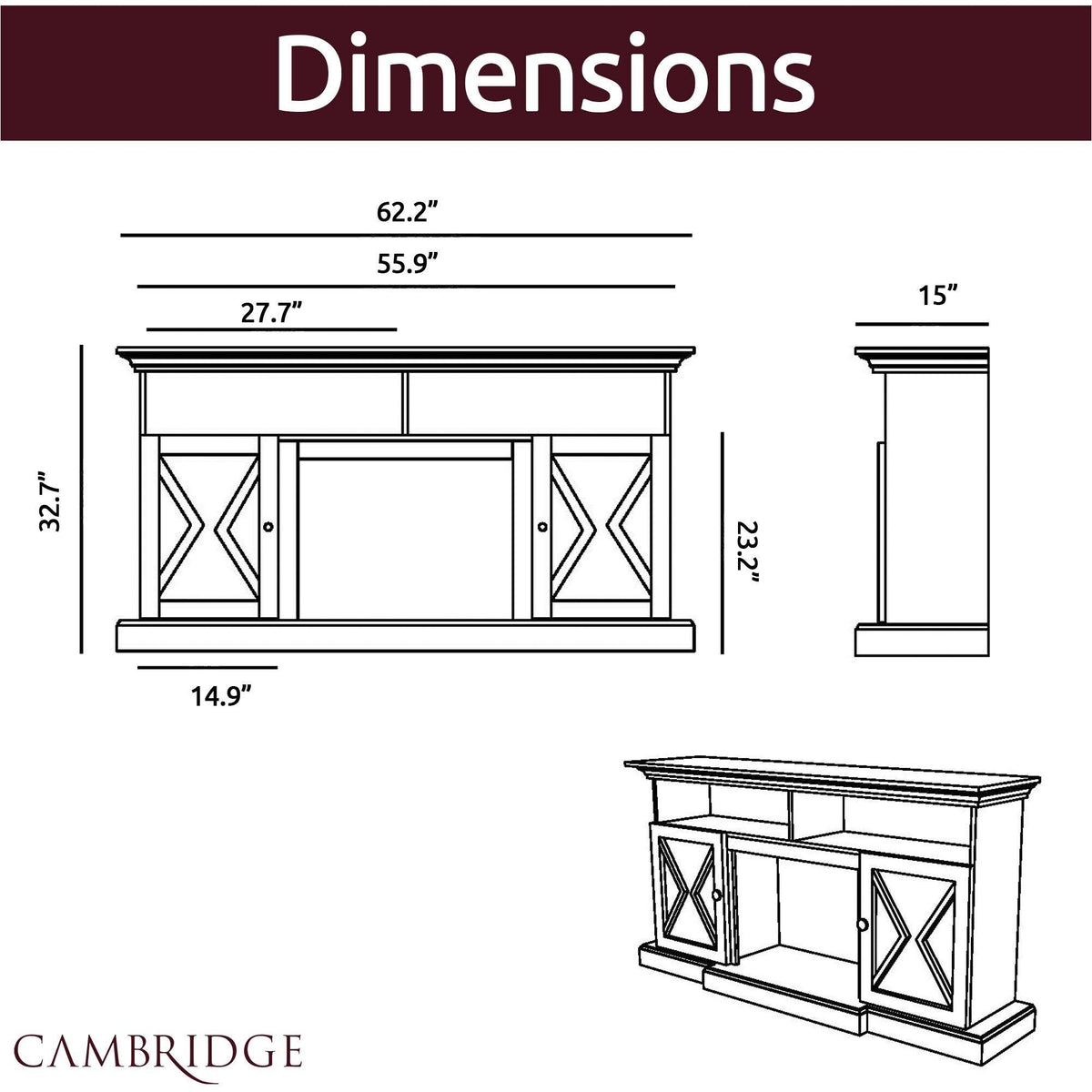 62-in. Electric Fireplace Mantel with Deep Log Insert, Sandstone C71394