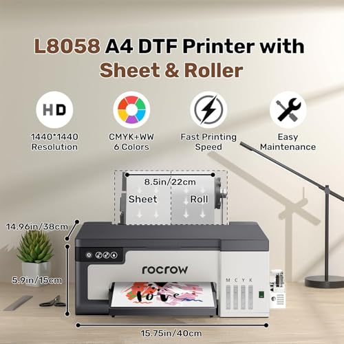 DTF Printer with White Ink Mixing and Roll Feeder, Automatic Cleaning, Includes Oven, Heat Press, Ink, Film B872