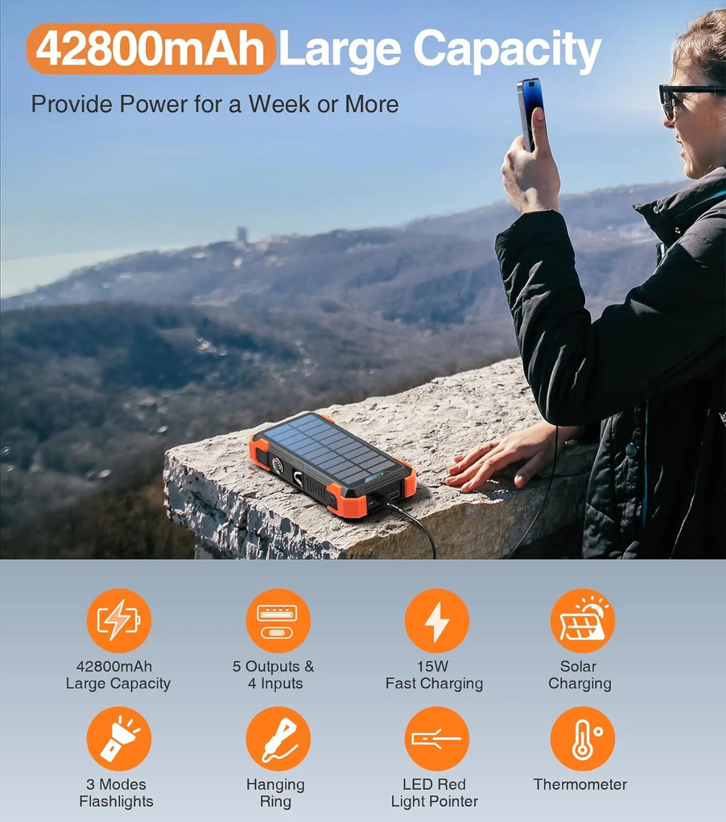 42800mAh Solar Charger Power Bank Portable Battery Pack J93463