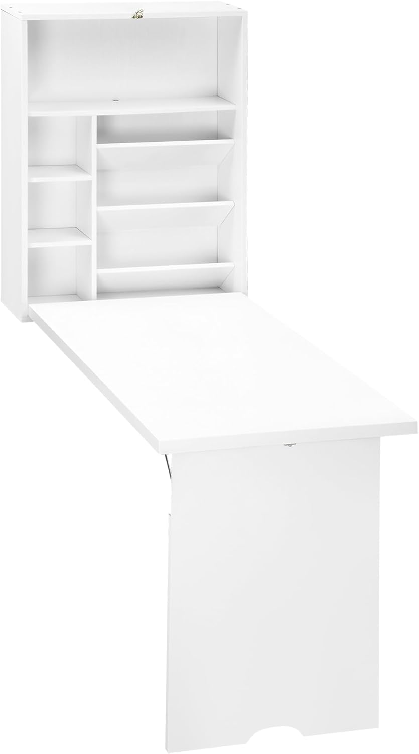 White Wall Mounted Fold Out Desk with Storage Shelf V2470