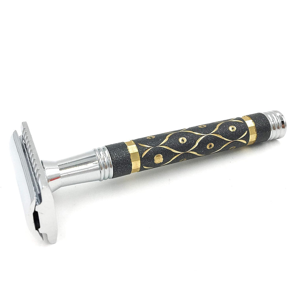 65R Super Heavyweight Gray and Gold Double Edge Safety Razor & 5 Blade Refills F444