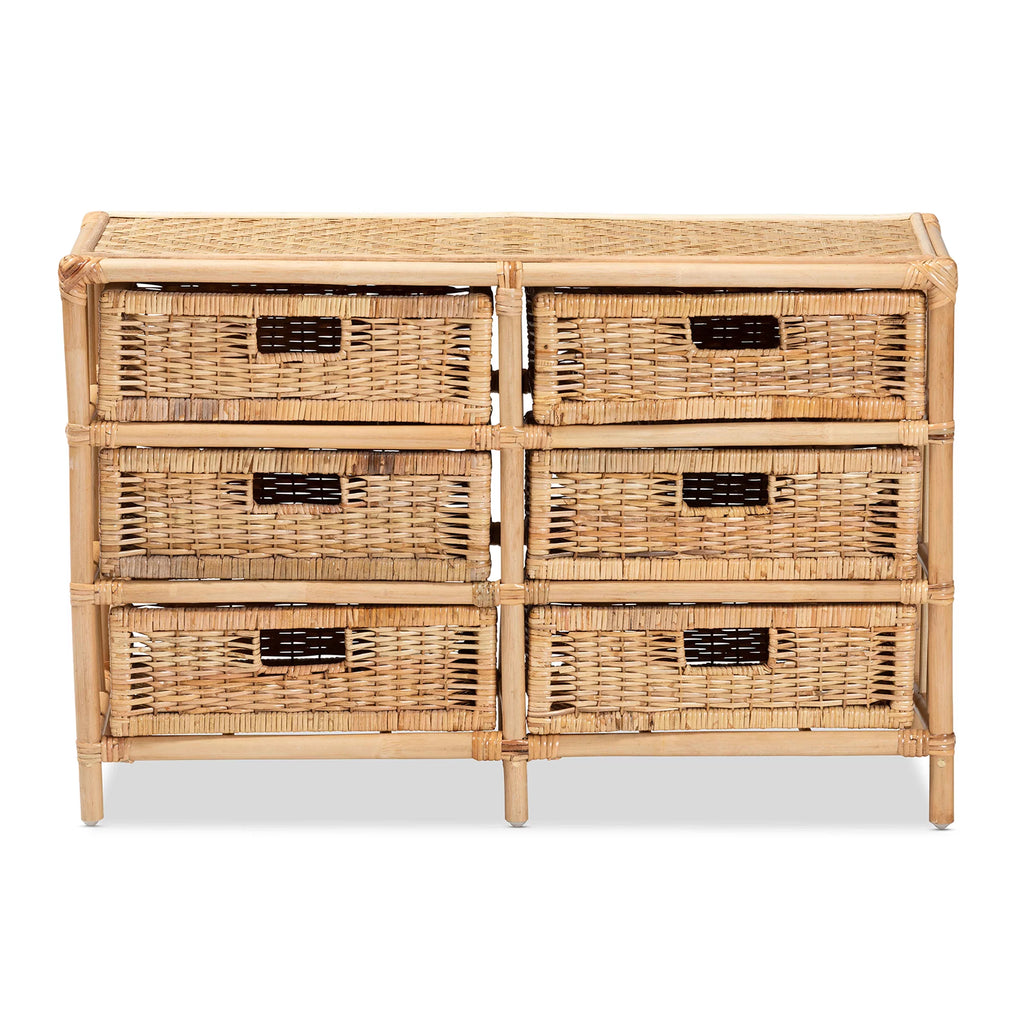 Natural Brown Rattan 6-Drawer Storage Cabinet O443