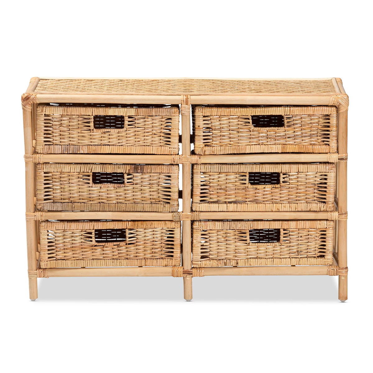 Natural Brown Rattan 6-Drawer Storage Cabinet O443