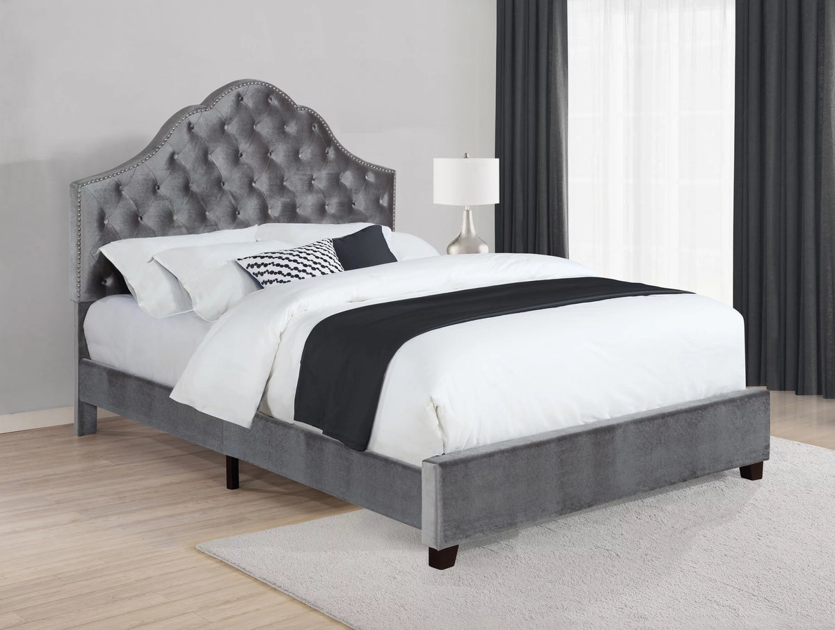 Grey Upholstered Eastern King Bed with Arched Headboard N9024