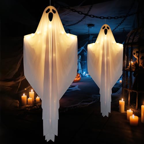 2 Pack 55" Light up Hanging Ghosts Decorations with LED Lights N949