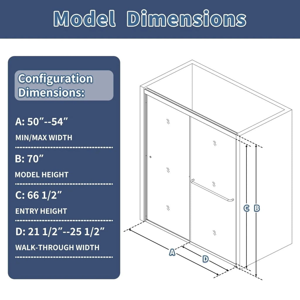 50-54 in. W x 70 in. H Black Sliding Glass Shower Doors X71518