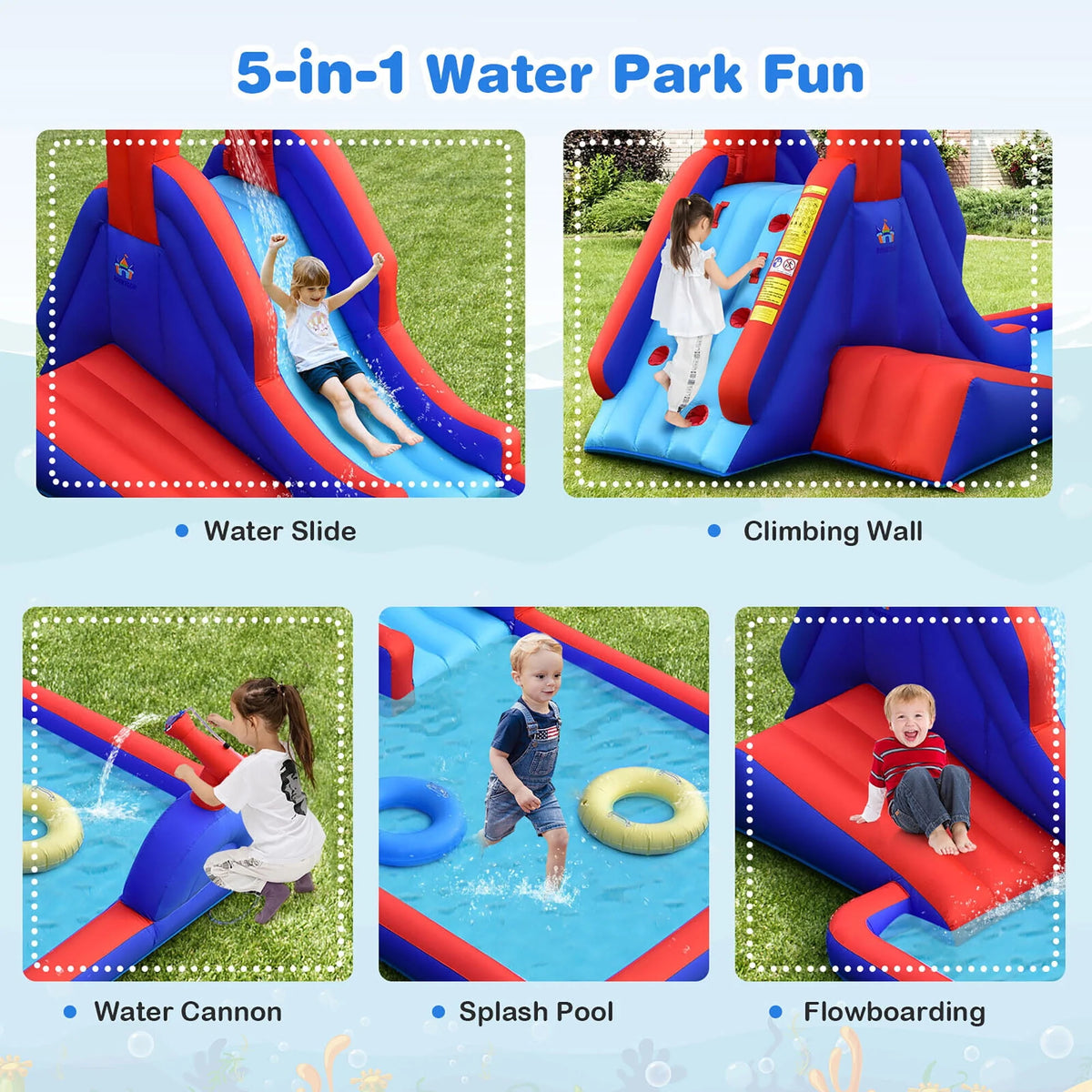 Inflatable Water Slide Park with Climb Slide Pool & 2 Swim Rings Q462449