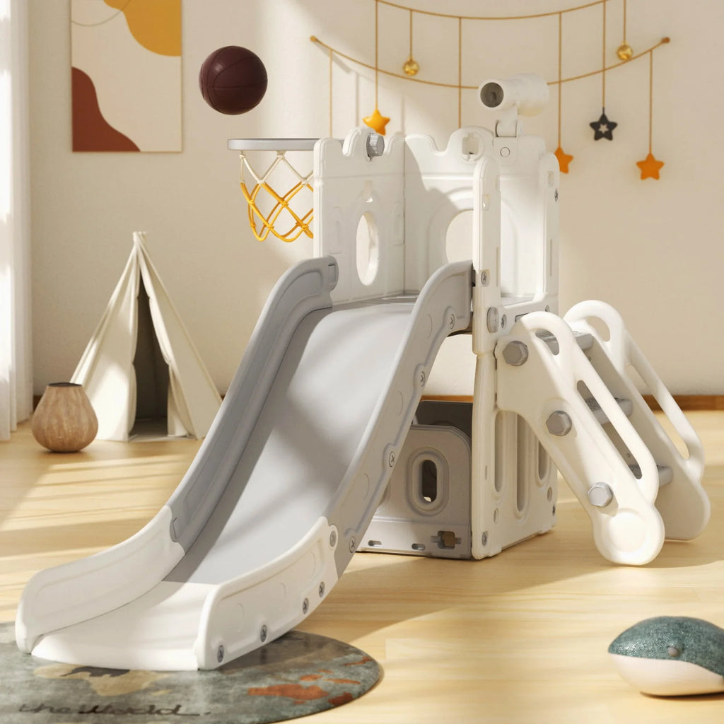 Blue Toddler Slide and Climber Set with Basketball Hoop T5456