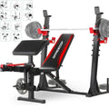 Heavy Duty Adjustable Weight Bench Set with Barbell and Squat Rack U57747