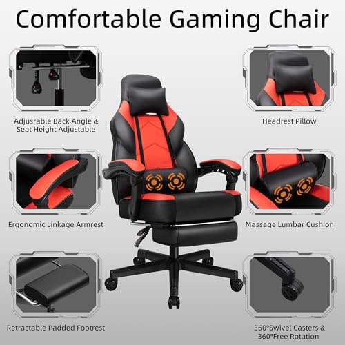 Grey Ergonomic Gaming Chair with Footrest and Massage Lumbar Support Q709058