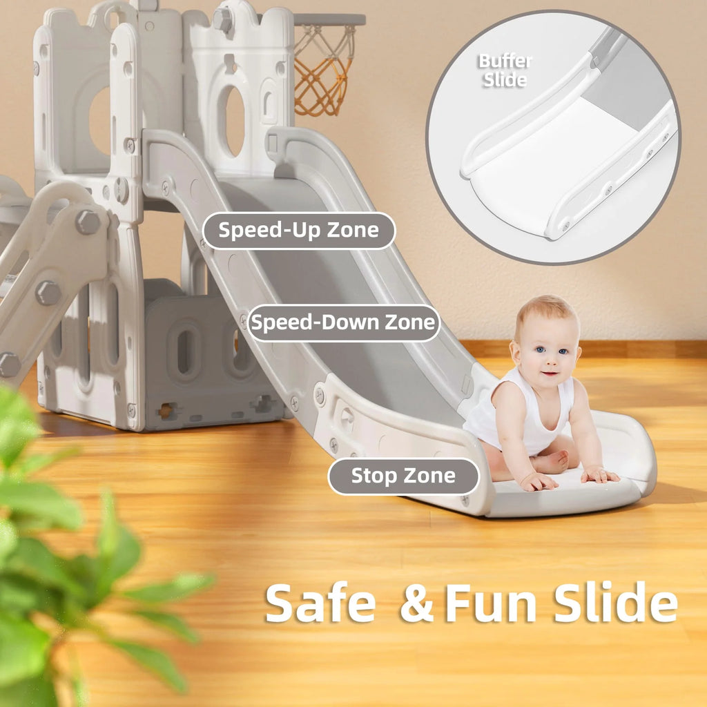 Blue Toddler Slide and Climber Set with Basketball Hoop T5456