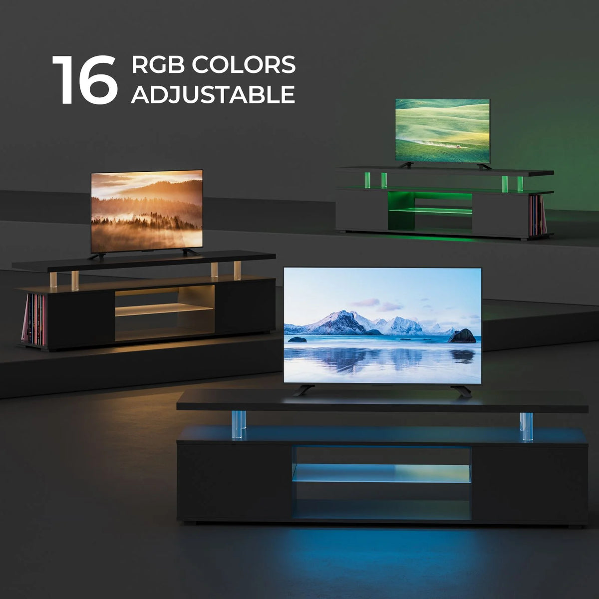 Black TV Stand with Glass Shelf P272