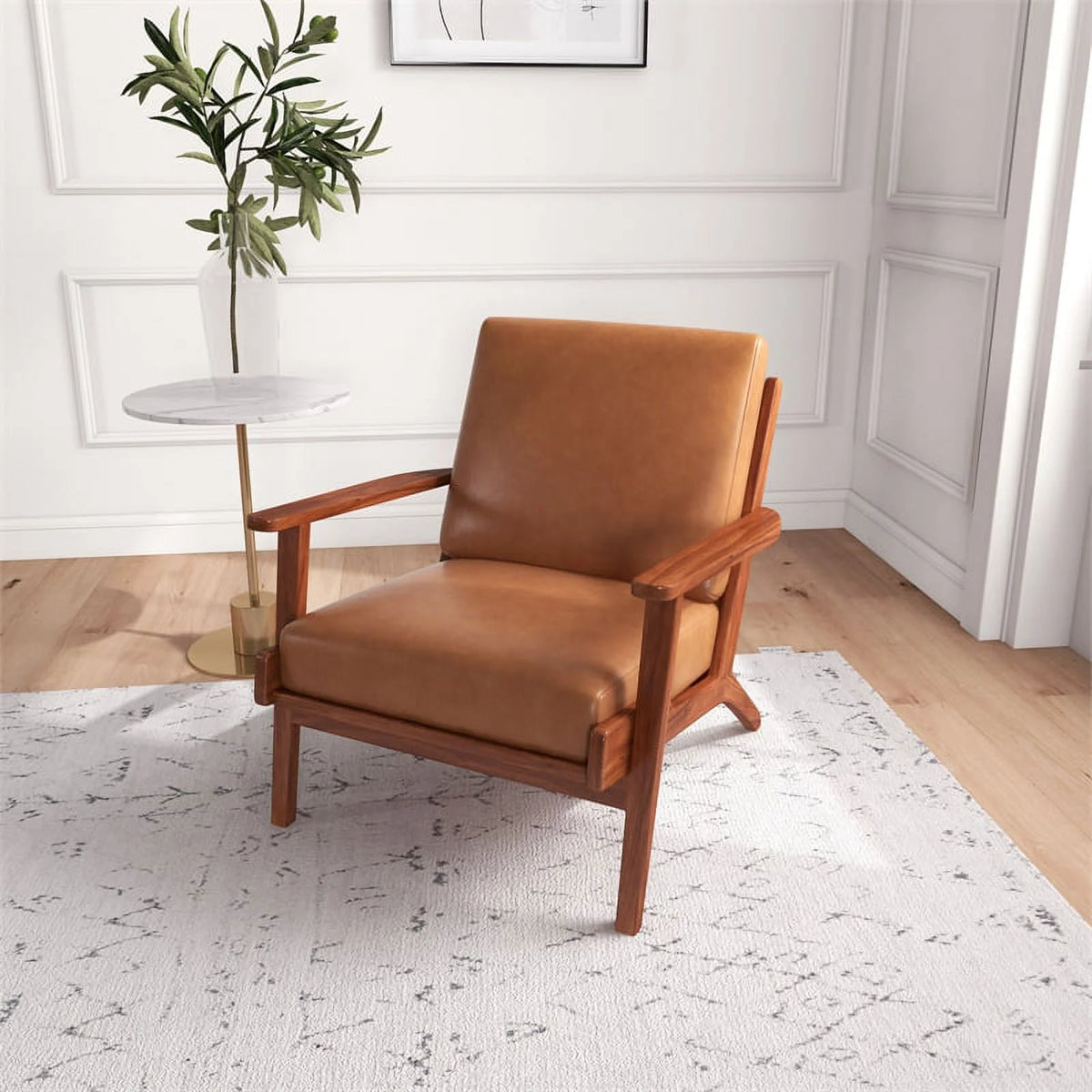 Brown Genuine Leather Accent Chair Q887