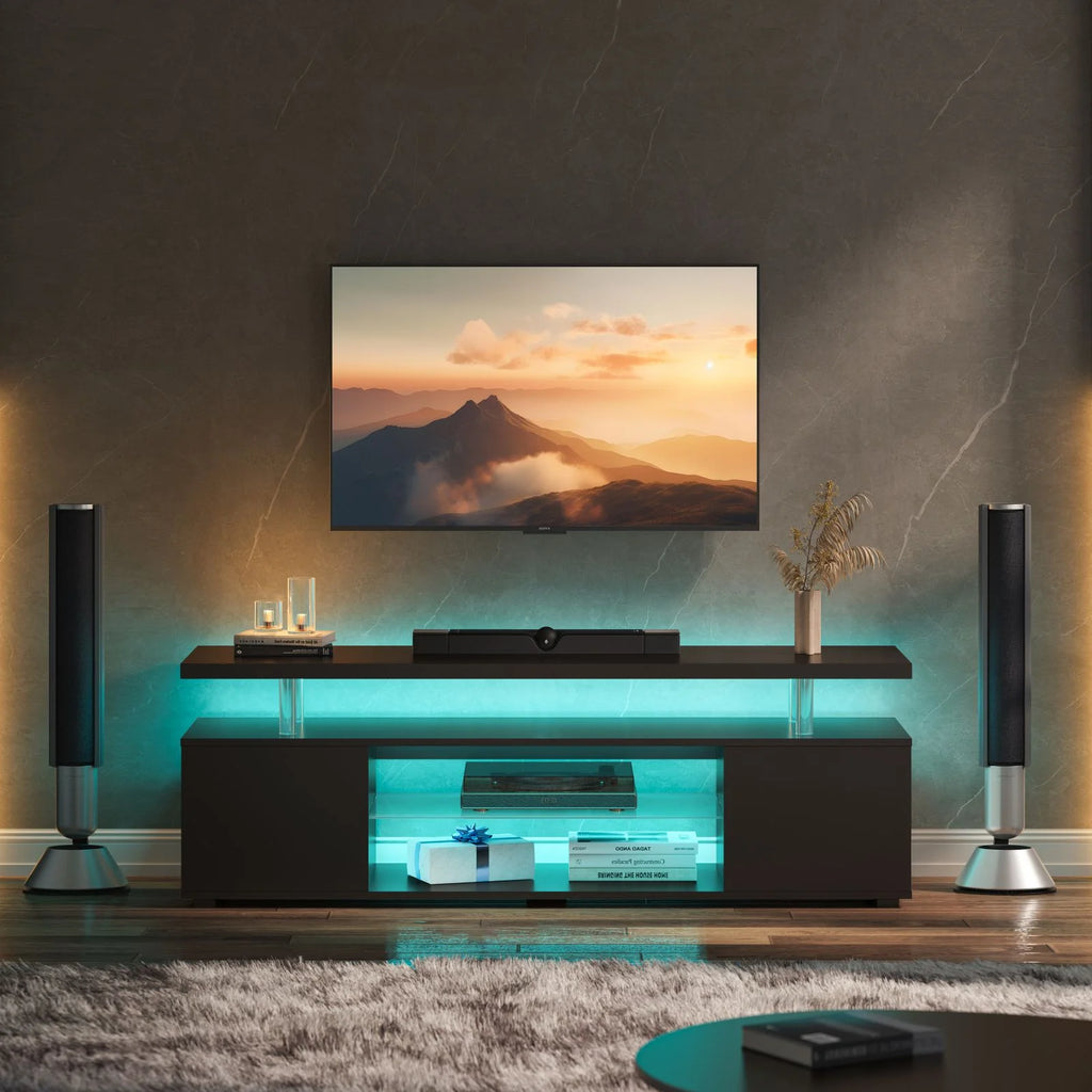 Black TV Stand with Glass Shelf P272